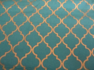 Cotton Fabric Blue Green Gold Quatrefoils Pattern For Moda 1yd 8" x 44 - Picture 1 of 7