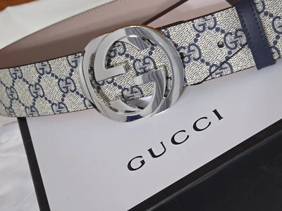 Auténtico Cinturón Gucci Lona Monograma Plateado GG Talla 36-38 Foto 1 de 4