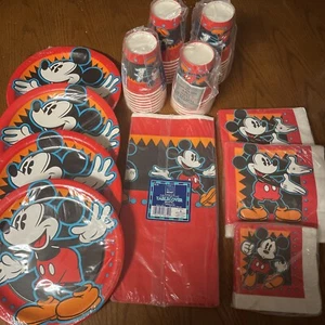 Vintage Walt Disney Party Supplies Mickey Mouse Plates,Napkins, Tablecloth,cups - Picture 1 of 7