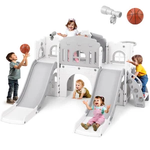 JOYLDIAS Double Kids Slide Toddler Backyard Playground Playset Indoor/Outdoor - Picture 1 of 24
