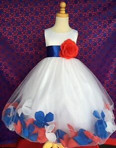 Red White Royal Blue 4th Of July Flower Girl Summer Bridesmaids Toddler Dress#24