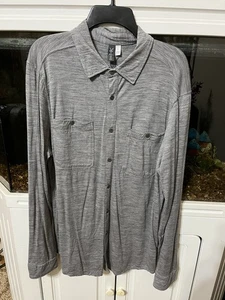 Ibex Mens' Large Gray Merino Wool Button Up Long Sleeve Shirt Lightweight - Picture 1 of 5