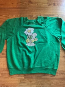 Vintage 80s Bassett Walker Ziggy Sweatshirt Mens Large Green Long Sleeve USA - Picture 1 of 7