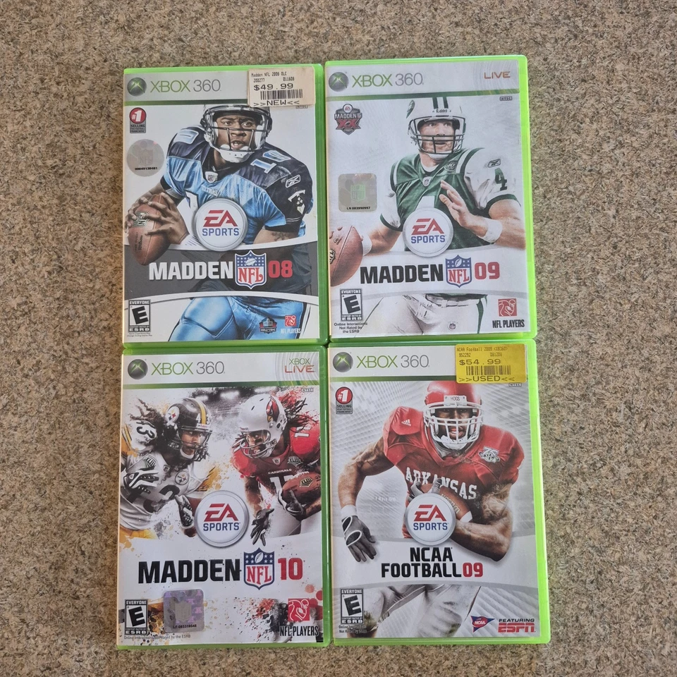 Xbox 360 Madden 08、09 和 10 和 NCAA 足球 09 视频游戏 4 件装带手册 — 第 1/4 张图片