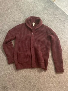 Vintage LL Bean Cardigan Shawl Collar Lambs Wool Burgundy Size Medium - Picture 1 of 3