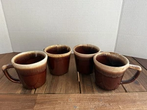 4 Vintage McCoy Pottery Brown Drip Glaze Coffee Mugs Cups D Handle - Picture 1 of 11