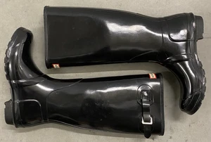 Size 10 - Hunter Original Tall Gloss Rain Boots Black Waterproof Womens - Picture 1 of 12