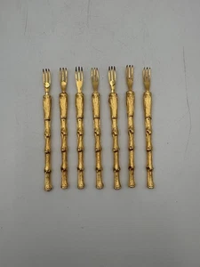 Vintage Faux Bamboo Gold Tone Cocktail Forks - Picture 1 of 2