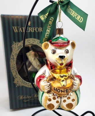 Oso de miel Waterford adorno de Navidad de vidrio soplado 5 pulgadas reliquias navideñas en caja Foto 1 de 4