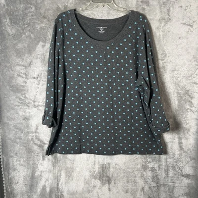 Camisa Top Karen Scott Para Mujer Manga 3/4 Puños Talla 2X Gris/Azul Lunares Foto 1 de 4