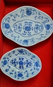 2x 18-19TH C. DUTCH DELFT EARTHENWARE BLUE AND WHITE FLORAL OVAL FOOTED BOWLS - Picture 1 of 21
