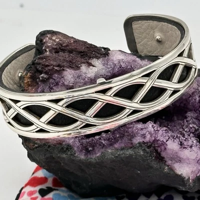 Браслет-манжета посеребренный Brighton черная кожа инкрустация ажурный классический стиль - Изображение 1 из 4