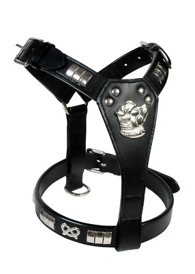 STAFFY LEATHER DESIGNER DOG HARNESS FULLY PADDED, CHROME FITTING, MULTIPLE SIZES - Image 1 of 2