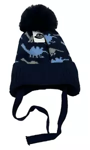 BJB Dinosaurier Beanie Strickmütze Unisex Bommel blau Winter - Bild 1 von 3