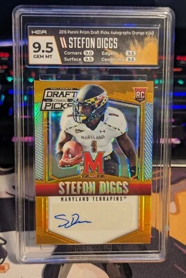 2015 Panini Prizm Draft Picks Stefon Diggs RC Orange Auto /5 HGA 9.5 Bills - Image 1 of 3