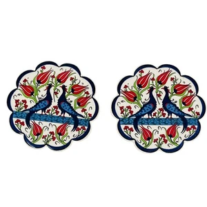 Set sottobicchieri in ceramica 4" fatti a mano 2 pezzi grande sottobicchiere floreale grande sottobicchiere - Foto 1 di 3