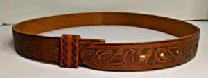 Vintage HAND TOOLED buckle belt 32 brown leather WESTERN Steerhide Horse - Picture 1 of 8