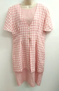 Kathie Lee Dress Womens Size 16W Pink White Plaid Short Sleeve Retro Ladies - Picture 1 of 11