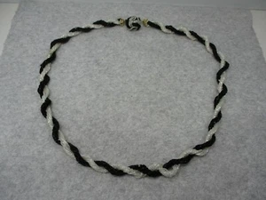 Vintage 1960s Twisted Black & White Bugle Seed Beads Necklace 31" Long Japan - Picture 1 of 6
