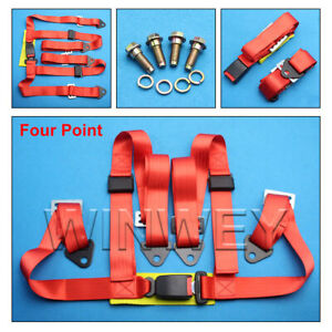 Car Vehicle 3 4 Point Racing Safety Harness Strap Seat Belt Bolt In Red