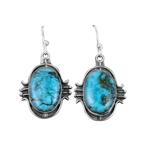 Valentines Sale Tibetan Turquoise Gemstone Dangle Earrings Jewelry 925 Silver - Picture 1 of 7