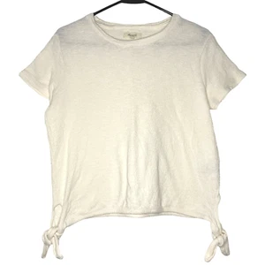 Madewell Modern Side-Tie Top Womens Small Cream Cotton Gauze Crew Short Sleeve - Picture 1 of 17