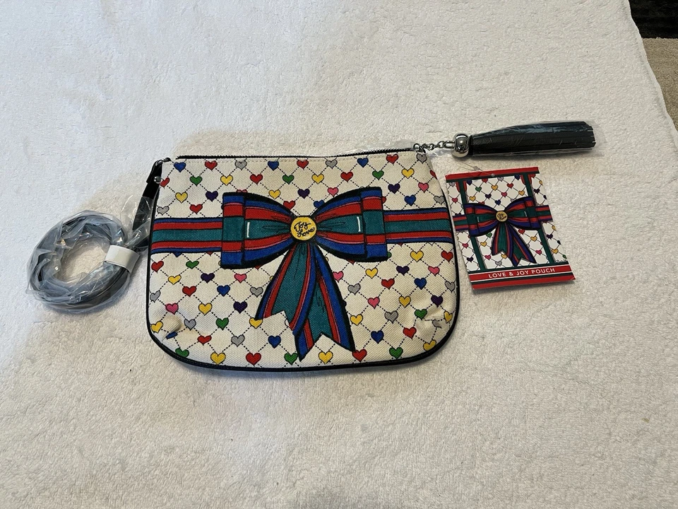Brighton Love & Joy Canvas Crossbody Holiday Gift Pouch 7.5”H .5”W