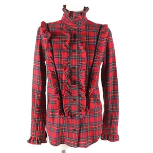 Saint Laurent Paris Langarm Bluse Rot Tartan Gr. XS Damen Italy 665668 - Bild 1 von 11