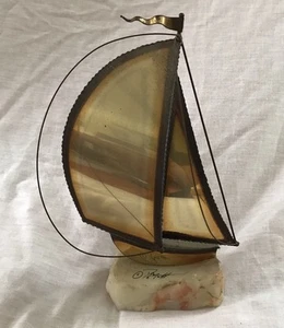 De Mott Demott Artist Made Barca a Vela Nautica Scultura in Metallo su Roccia 9,25 x 5,5" - Foto 1 di 6