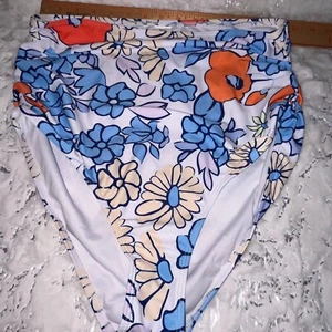 Floral Daisy Swim Suit High Waisted Multicolor Bikini Bottom Size Large - Picture 1 of 5