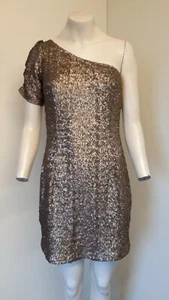 Lovely Bronze Sequinned One Shoulder Party Dress by New Look - Size 12 - BNWOT! - Picture 1 of 7