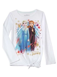 Disney Frozen 2 Girls Elsa & Anna Our Journey Long Sleeve Knotted Shirt - Picture 1 of 3
