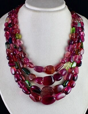 Certified Natural Multi Tourmaline Beads Tumble Gemstone Necklace 1445 Ct - Image 1 of 4