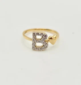 10K Yellow Gold* Initial Letter B" with Stones Ring Size 5.3/4 US - Picture 1 of 10