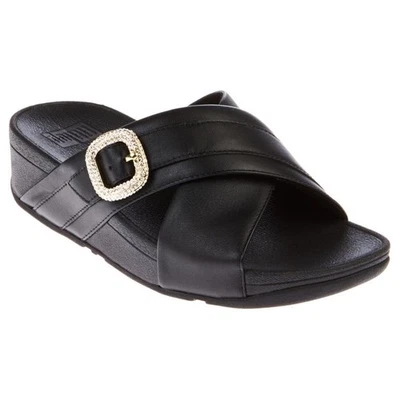 #FitFlop Lulu Crystal Buckle Leather X-Band Sandal - Black - Size 9 (EU41) - Image 1 of 2