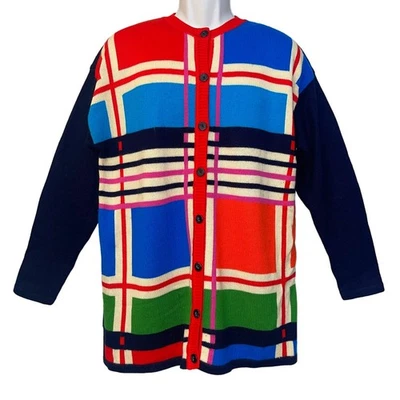 Suéter Merino Vintage Años 90 Colección Liz Claiborne Bloque de Color Cuadros Talla M Foto 1 de 3