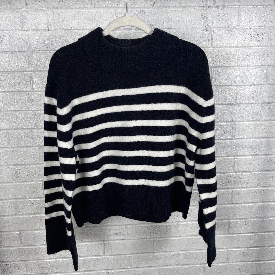 J.Crew Chunky Crewneck Sweater Supersoft Yarn Black Stripe Womens M Quiet Luxury - Image 1 of 4