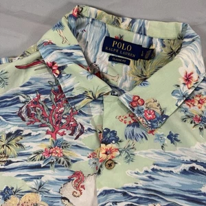 Polo Ralph Lauren camicia hawaiana uomo L verde hula ragazza tropicale spiaggia campeggio - Foto 1 di 11