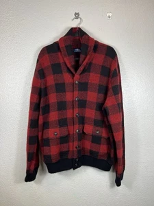 Polo Ralph Lauren Iconic Skeet Cardigan Sweater. Buffalo Plaid Black Red Large - Picture 1 of 12