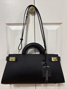 NEW Claudia Firenze Black Leather Bag Top Double Handle - Picture 1 of 6