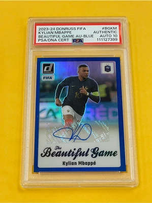 2023-24 Donruss FIFA Kylian Mbappe Beautiful Game Auto Blue /99 PSA Authentic 10 - Image 1 of 2