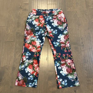 Kira Grace Pants Womens Large Navy Blue Floral Flare Pockets Stretch Yoga USA - Picture 1 of 14