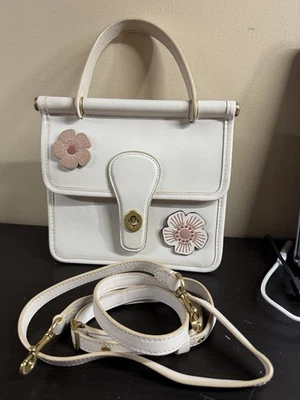 Coach Willis Top Handle 18 in Chalk Glovetanned Leather w/ Floral Embroidy - Image 1 of 4
