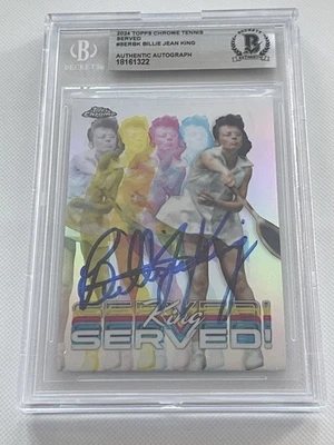 Billie Jean King Signed Topps Chrome Tennis Served Card IP Slabbed Beckett BAS a - Image 1 of 3