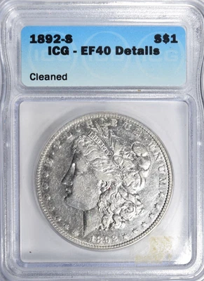 1892-S MORGAN DOLLAR XF40 ~ ICG EF40 DETAILS! - Image 1 of 2
