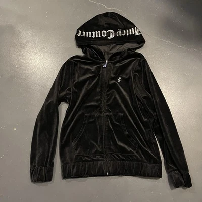 Jaqueta Bling Juicy Couture com Capuz Crianças Meninas Grandes Juventude Grande 12-14 Veludo Preto - Imagem 1 de 4