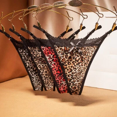 Sexy Damen Leopard Spitze Höschen Slip Tanga frech G String Unterwäsche Dessous - Bild 1 von 4