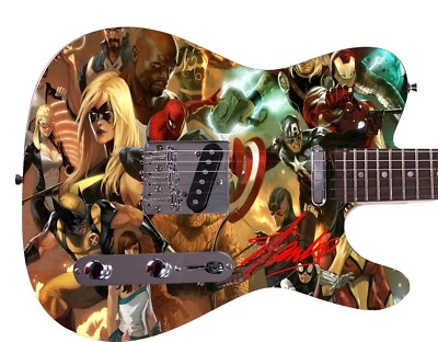 Stan Lee Marvel Spider-Man Facsimile Autographed Signed Graphics Photo Guitar - Image 1 of 2