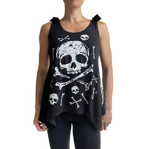 Jawbreaker Skull Crossbones Black Skull Lace Flowy Tank Top with Bows - Bild 1 von 8