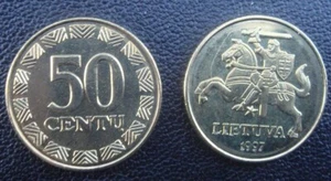 LITHUANIA 50 CENTU 1997 COIN UNC FROM mint ROLL - cavalry , horseman soldier - Picture 1 of 1